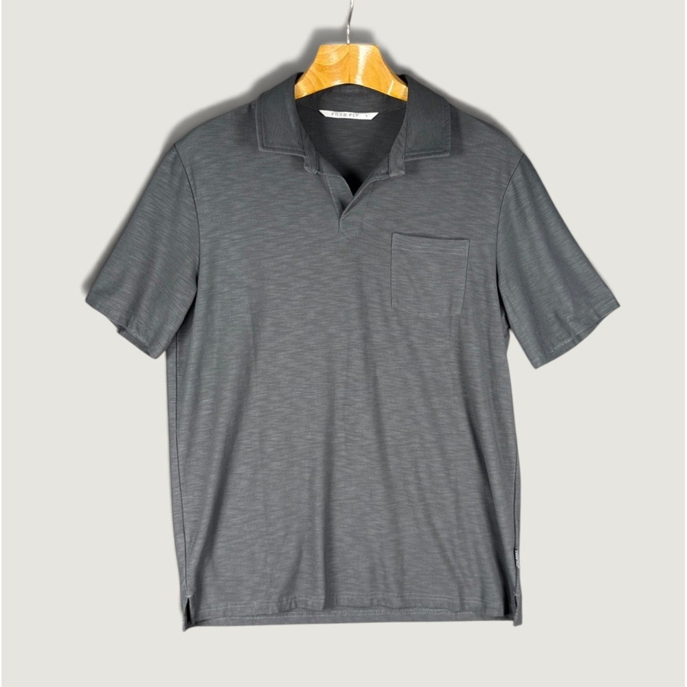 Free Fly Polo Shirt Mens L Gray Preppy Bamboo Slub Pocket Short Sleeve Golf Sail